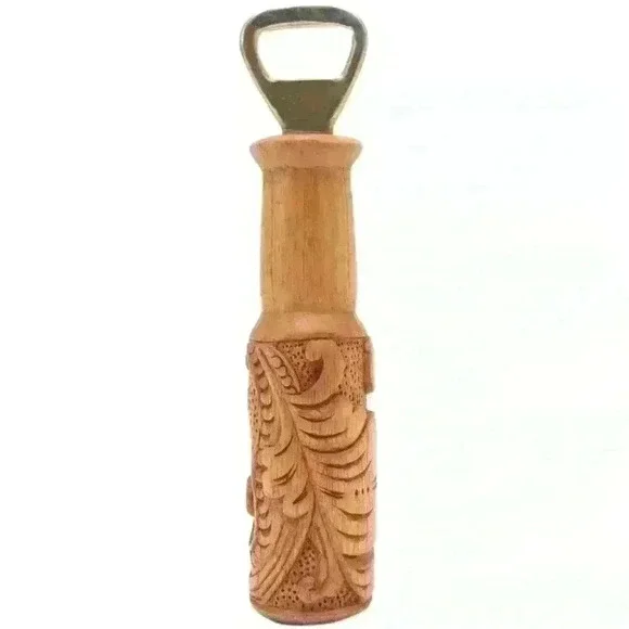 Hand Carved Sugar Wood Bottle Opener with Leaf Motif from Bali - Bottles Up - Picture 4 of 4